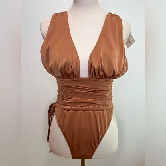 We are HAH x Free People Cut to The Chase Bodysuit/One Piece Suit in Brown Sugar - Picture 5 of 14